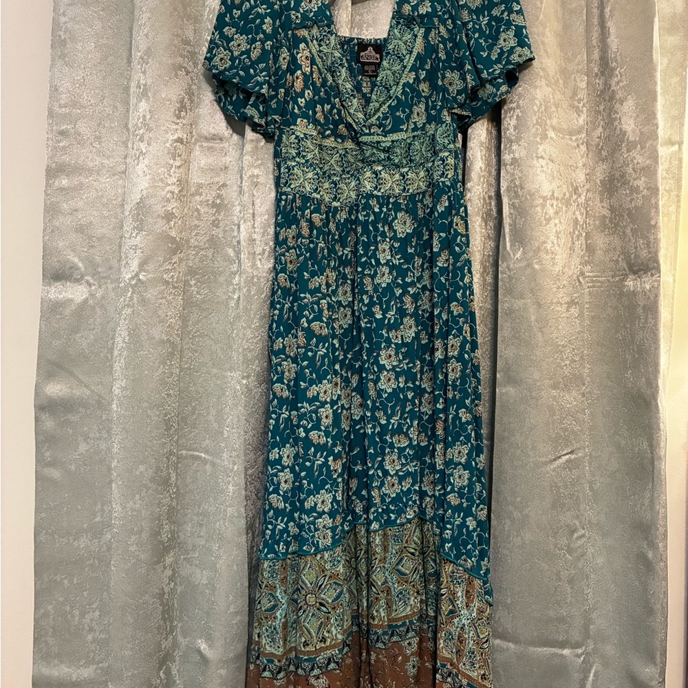Angie Teal and Brown Floral Maxi Dress